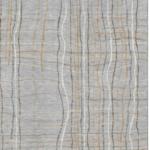 HomeRoots 10' Gray, Gold & Ivory Striped Washable Area Rug - UV Protected, Durable & Stylish for Any Space 678556