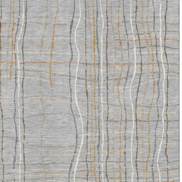 HomeRoots 10' Gray, Gold & Ivory Striped Washable Area Rug - UV Protected, Durable & Stylish for Any Space 678556