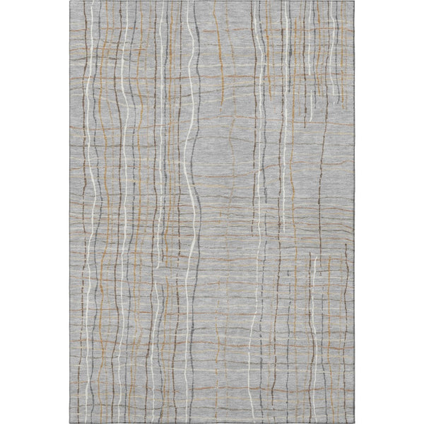 HomeRoots 10' Gray, Gold & Ivory Striped Washable Area Rug - UV Protected, Durable & Stylish for Any Space 678556