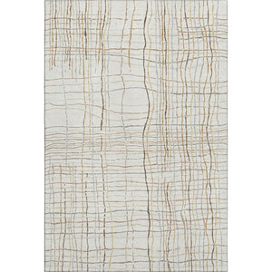 HomeRoots 5' X 8' Washable Area Rug in Ivory, Gold & Gray Stripes – Durable, Stylish, & UV-Protected Design! 678558