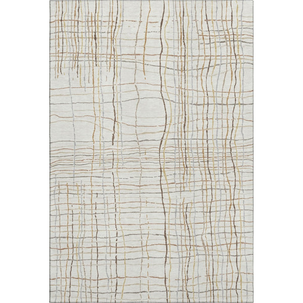 HomeRoots 5' X 8' Washable Area Rug in Ivory, Gold & Gray Stripes – Durable, Stylish, & UV-Protected Design! 678558