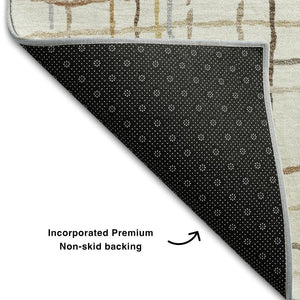 HomeRoots 5' X 8' Washable Area Rug in Ivory, Gold & Gray Stripes – Durable, Stylish, & UV-Protected Design! 678558