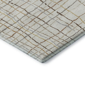 HomeRoots 5' X 8' Washable Area Rug in Ivory, Gold & Gray Stripes – Durable, Stylish, & UV-Protected Design! 678558