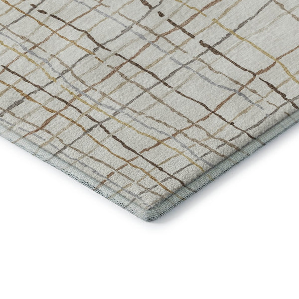 HomeRoots 5' X 8' Washable Area Rug in Ivory, Gold & Gray Stripes – Durable, Stylish, & UV-Protected Design! 678558