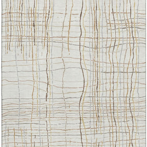 HomeRoots 5' X 8' Washable Area Rug in Ivory, Gold & Gray Stripes – Durable, Stylish, & UV-Protected Design! 678558