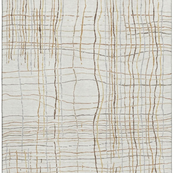 HomeRoots 5' X 8' Washable Area Rug in Ivory, Gold & Gray Stripes – Durable, Stylish, & UV-Protected Design! 678558