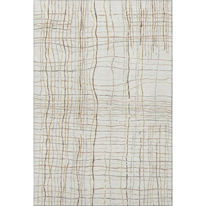 HomeRoots 5' X 8' Washable Area Rug in Ivory, Gold & Gray Stripes – Durable, Stylish, & UV-Protected Design! 678558