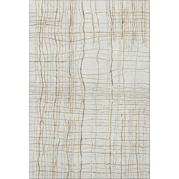 HomeRoots 5' X 8' Washable Area Rug in Ivory, Gold & Gray Stripes – Durable, Stylish, & UV-Protected Design! 678558