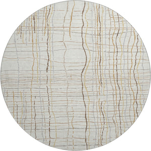 HomeRoots 8' Ivory Gold And Gray Striped Round Rug - Washable, UV-Protected, Durable for High-Traffic Areas 678559