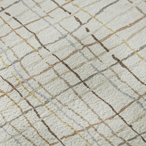HomeRoots 8' Ivory Gold And Gray Striped Round Rug - Washable, UV-Protected, Durable for High-Traffic Areas 678559