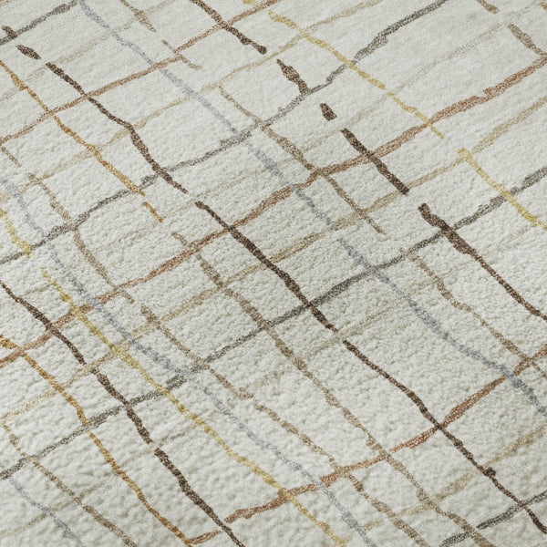 HomeRoots 8' Ivory Gold And Gray Striped Round Rug - Washable, UV-Protected, Durable for High-Traffic Areas 678559
