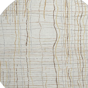 HomeRoots 8' Ivory Gold And Gray Striped Round Rug - Washable, UV-Protected, Durable for High-Traffic Areas 678559