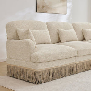 English Elm 131"comfy Chenille Leopard Print U-shaped Sectional with Tassel Trim and Modular Ottomans Beige W5656S00009
