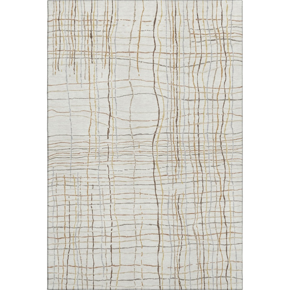 HomeRoots 9' X 12' Ivory Gold And Gray Striped Area Rug – Durable, Washable, UV Protected for Busy Homes! 678561