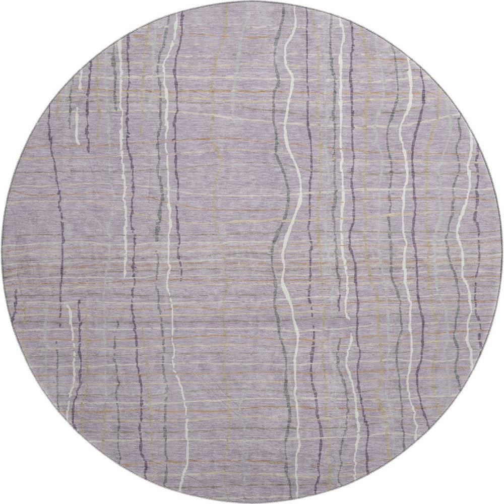 HomeRoots 8' Striped Round Rug in Lavender, Ivory & Gray - Washable, UV Protected, Durable & Stylish Design 678565