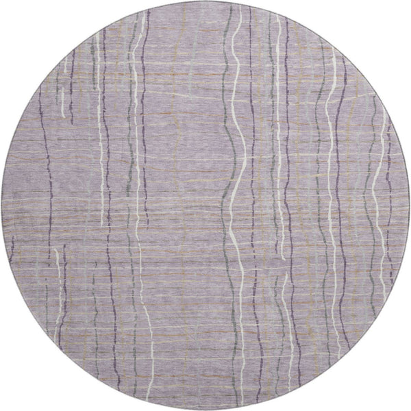 HomeRoots 8' Striped Round Rug in Lavender, Ivory & Gray - Washable, UV Protected, Durable & Stylish Design 678565