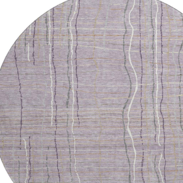 HomeRoots 8' Striped Round Rug in Lavender, Ivory & Gray - Washable, UV Protected, Durable & Stylish Design 678565