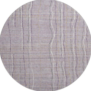 HomeRoots 8' Striped Round Rug in Lavender, Ivory & Gray - Washable, UV Protected, Durable & Stylish Design 678565