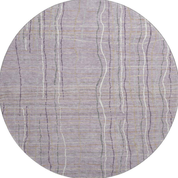 HomeRoots 8' Striped Round Rug in Lavender, Ivory & Gray - Washable, UV Protected, Durable & Stylish Design 678565