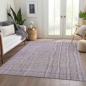 HomeRoots 9' X 12' Striped Area Rug in Lavender, Ivory & Gray - Durable, Washable, UV Protected for Busy Homes 678567