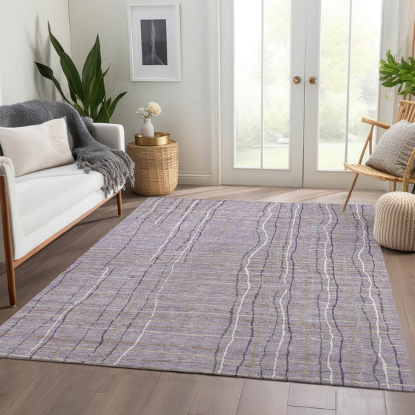 HomeRoots 9' X 12' Striped Area Rug in Lavender, Ivory & Gray - Durable, Washable, UV Protected for Busy Homes 678567