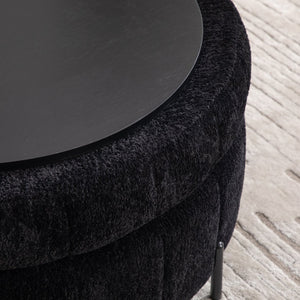 English Elm 39"w Swivel Barrel Club Chair with Channel Tufted Chenille and Round Storage Ottoman Set Black W3118S00050