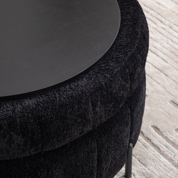 English Elm 39"w Swivel Barrel Club Chair with Channel Tufted Chenille and Round Storage Ottoman Set Black W3118S00050