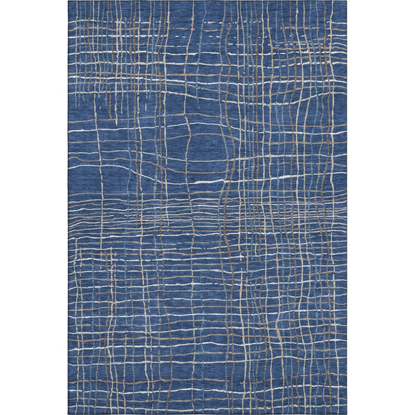 HomeRoots 5' X 8' Navy Blue & Ivory Striped Washable Area Rug - UV Protected, Durable, Easy Care for Busy Homes 678570