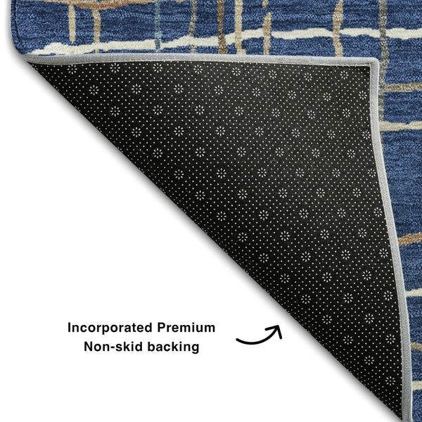 HomeRoots 5' X 8' Navy Blue & Ivory Striped Washable Area Rug - UV Protected, Durable, Easy Care for Busy Homes 678570