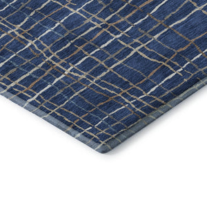 HomeRoots 5' X 8' Navy Blue & Ivory Striped Washable Area Rug - UV Protected, Durable, Easy Care for Busy Homes 678570