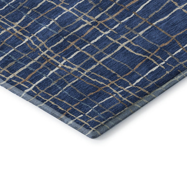 HomeRoots 5' X 8' Navy Blue & Ivory Striped Washable Area Rug - UV Protected, Durable, Easy Care for Busy Homes 678570