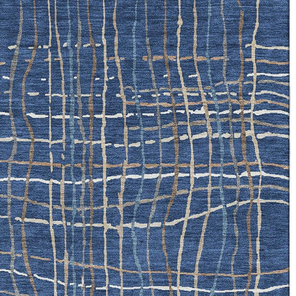 HomeRoots 5' X 8' Navy Blue & Ivory Striped Washable Area Rug - UV Protected, Durable, Easy Care for Busy Homes 678570