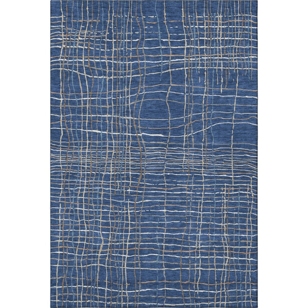 HomeRoots 5' X 8' Navy Blue & Ivory Striped Washable Area Rug - UV Protected, Durable, Easy Care for Busy Homes 678570