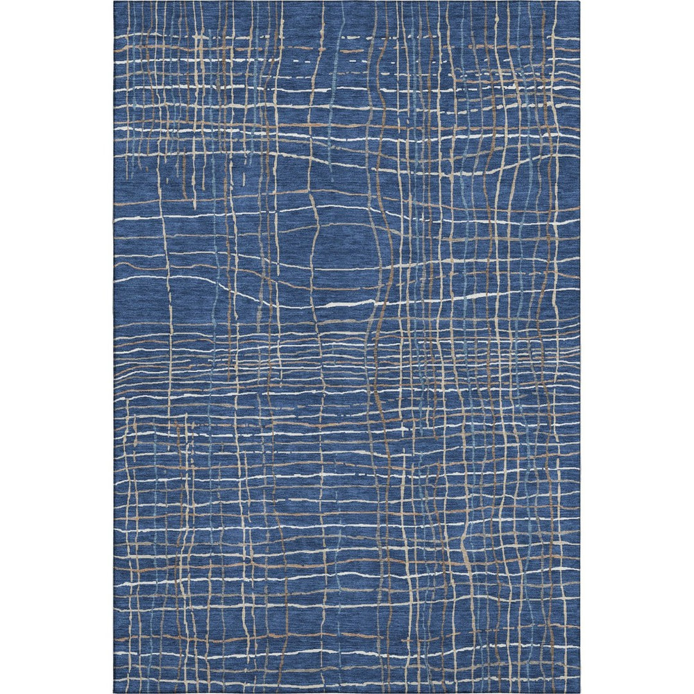 HomeRoots 10' X 14' Navy Blue & Ivory Striped Washable Area Rug – Durable, UV-Protected, Perfect for High-Traffic Spaces 678574