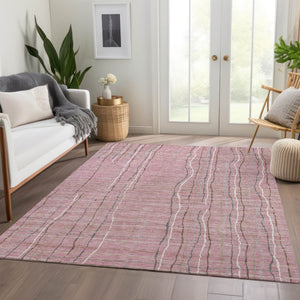 HomeRoots 5' X 8' Washable Pink, Ivory & Gray Striped Area Rug - UV Protected, Stain Resistant, Easy Care! 678576