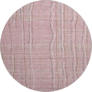 HomeRoots 8' Pink Ivory And Gray Striped Round Rug - Washable, UV Protected, Perfect for Busy Homes & Spaces! 678577