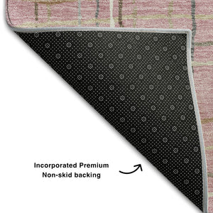 HomeRoots 8' Pink Ivory And Gray Striped Round Rug - Washable, UV Protected, Perfect for Busy Homes & Spaces! 678577