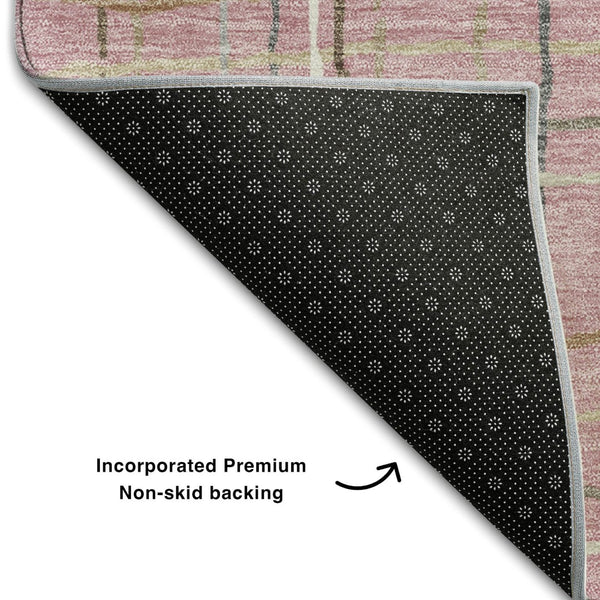 HomeRoots 8' Pink Ivory And Gray Striped Round Rug - Washable, UV Protected, Perfect for Busy Homes & Spaces! 678577