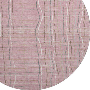 HomeRoots 8' Pink Ivory And Gray Striped Round Rug - Washable, UV Protected, Perfect for Busy Homes & Spaces! 678577