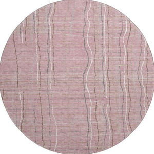 HomeRoots 8' Pink Ivory And Gray Striped Round Rug - Washable, UV Protected, Perfect for Busy Homes & Spaces! 678577