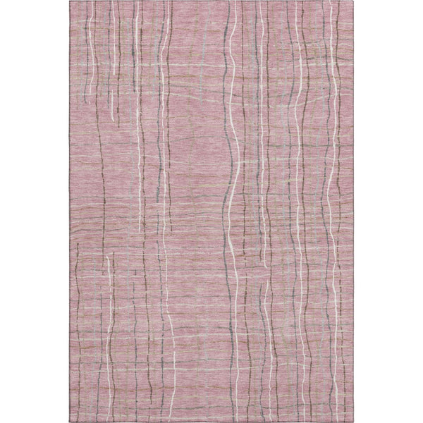HomeRoots 10' Pink Ivory and Gray Striped Washable Area Rug - Durable, UV Protected, Perfect for Busy Homes! 678580