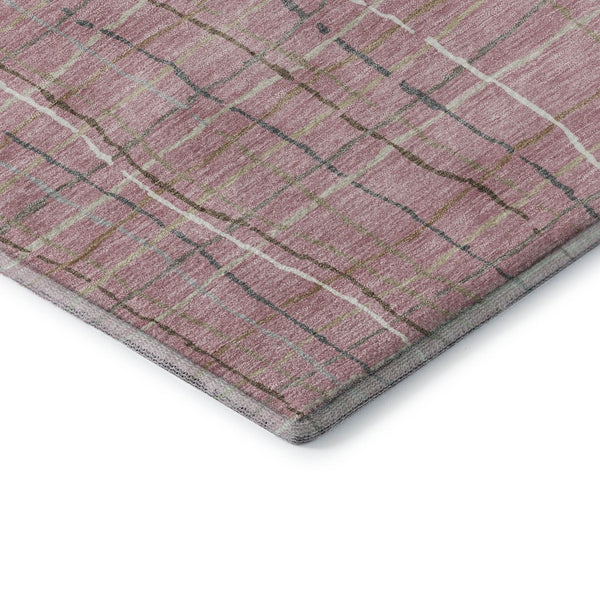 HomeRoots 10' Pink Ivory and Gray Striped Washable Area Rug - Durable, UV Protected, Perfect for Busy Homes! 678580