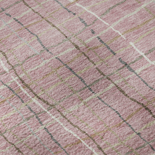 HomeRoots 10' Pink Ivory and Gray Striped Washable Area Rug - Durable, UV Protected, Perfect for Busy Homes! 678580