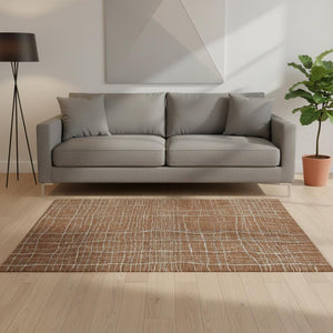 HomeRoots 5' x 8' Stylish Rust, Ivory & Gray Striped Area Rug - Washable, Stain Resistant, UV Protected! 678582