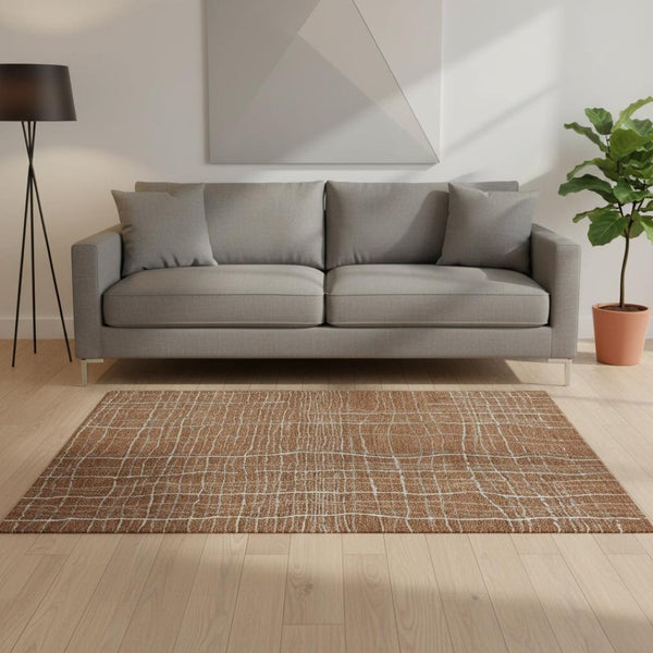 HomeRoots 5' x 8' Stylish Rust, Ivory & Gray Striped Area Rug - Washable, Stain Resistant, UV Protected! 678582