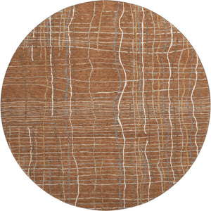 HomeRoots 8' Washable Round Rug in Rust, Ivory & Gray Stripes – Durable, UV-Protected, Easy-Care Design for Any Space 678583