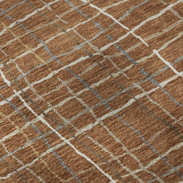 HomeRoots 8' Washable Round Rug in Rust, Ivory & Gray Stripes – Durable, UV-Protected, Easy-Care Design for Any Space 678583