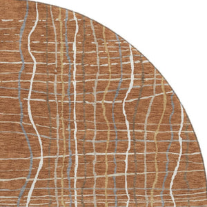 HomeRoots 8' Washable Round Rug in Rust, Ivory & Gray Stripes – Durable, UV-Protected, Easy-Care Design for Any Space 678583