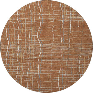 HomeRoots 8' Washable Round Rug in Rust, Ivory & Gray Stripes – Durable, UV-Protected, Easy-Care Design for Any Space 678583