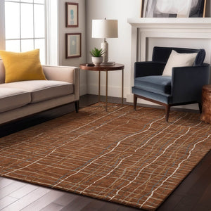 HomeRoots 8' X 10' Striped Washable Area Rug in Rust, Ivory & Gray - UV Protected, Stain-Resistant & Durable! 678584